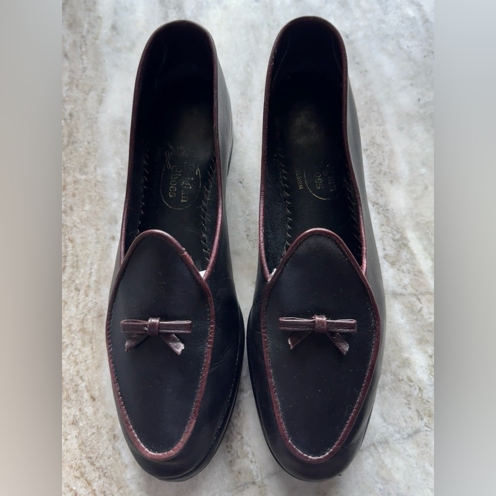 Belgian Shoes Midinette Slippers Leather Black  Loafers 5.5 M Flats $750
